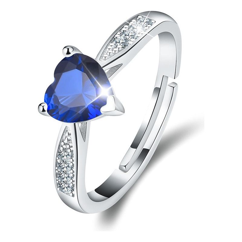 GENERICO - Anillo Corazon Compromiso Plata Fina 925 Regalos Joyas Mujer - Azul - 0