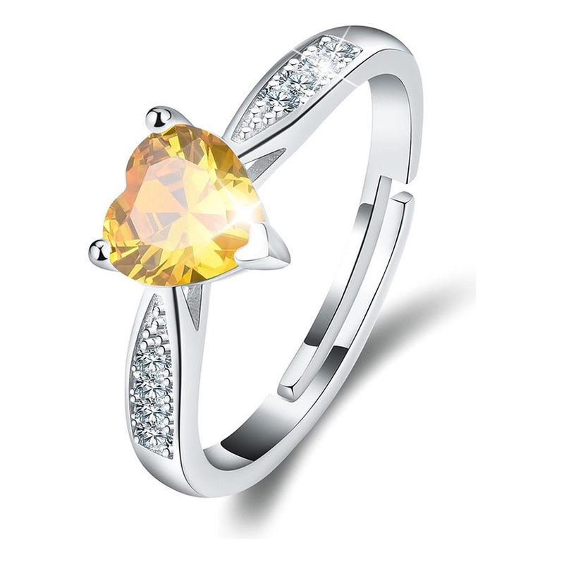 GENERICO - Anillo Corazon Compromiso Plata Fina 925 Regalos Joyas Mujer - Amarillo - 0