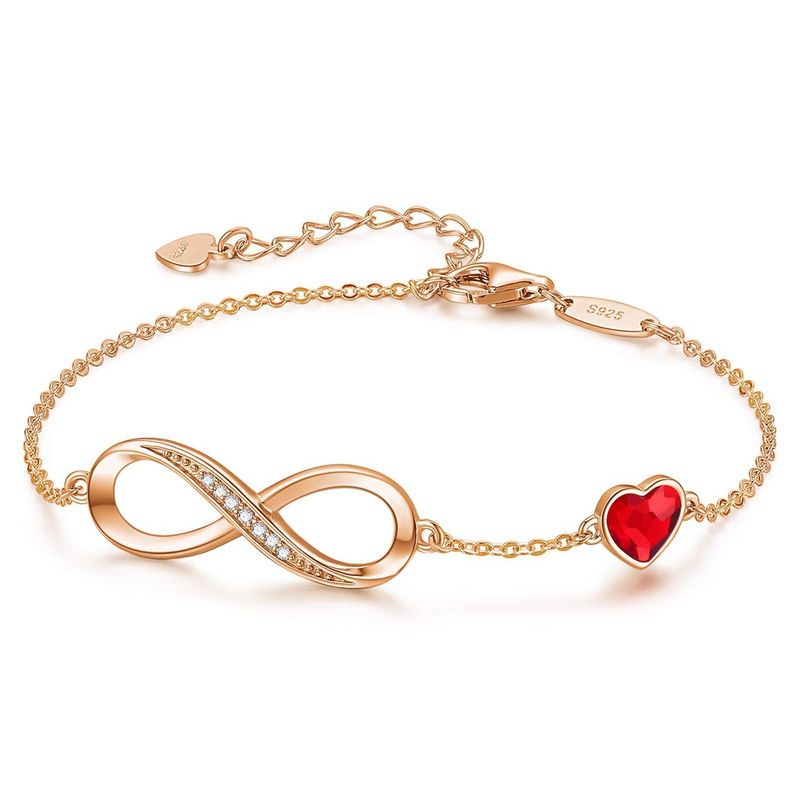GENERICO - Pulsera Plata Fina 925 Infinito y Corazon Cristal Austriaco