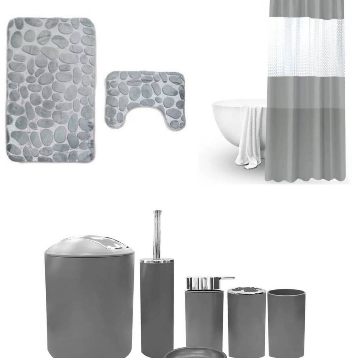 GENERICO - SET DE BAÑO COMBO ELEGANTE GRIS