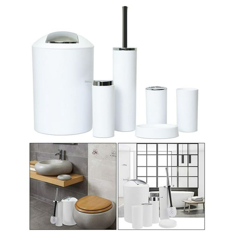GENERICO - Set Juego De Baño 6 Piezas Accesorios Elegante BLANCO
