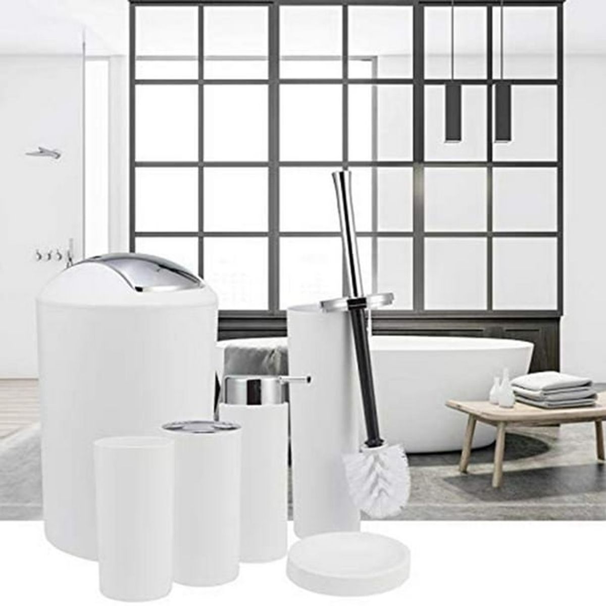 GENERICO - Set Juego De Baño 6 Piezas Accesorios Elegante BLANCO
