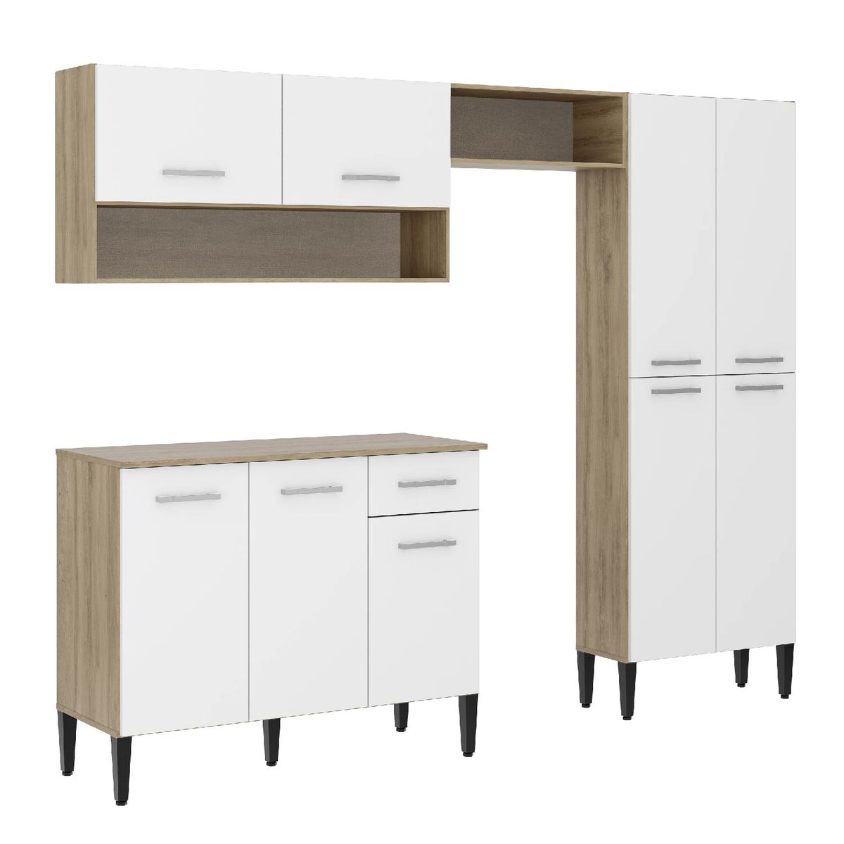 ROCA - Mueble De Cocina Arizona 4 Módulos Blanco-Oak