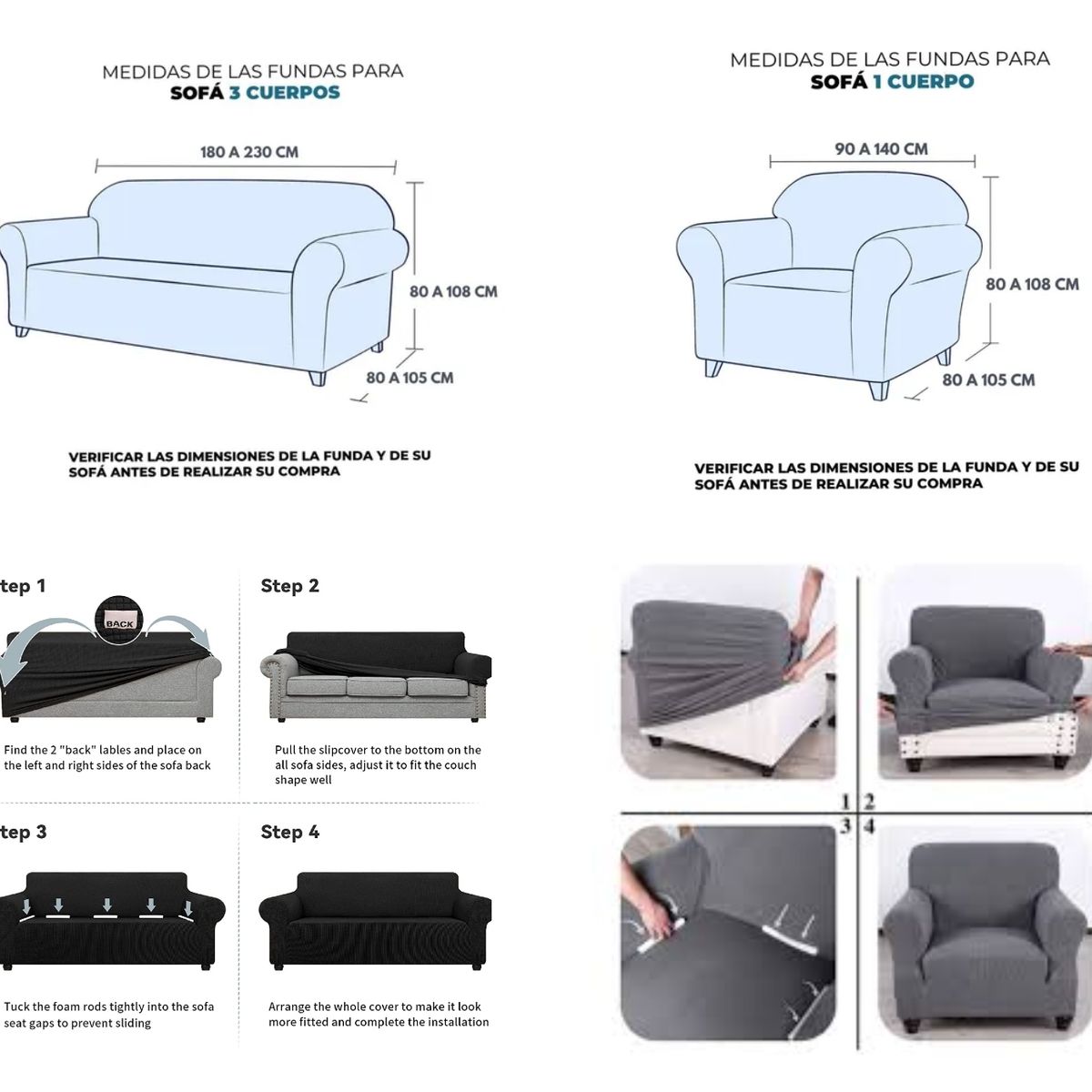 GENERICO - Juego De 3 Fundas Cubre Sillón, Tamaño 3+1+1 MULTICOLOR TF