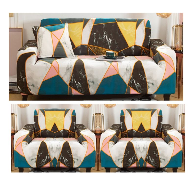 GENERICO - Juego De 3 Fundas Cubre Sillón, Tamaño 3+1+1 MULTICOLOR GEOMETRICO. TF