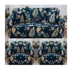 GENERICO - Juego De 3 Funda Cubre Sillón, 3+1+1 AZUL DE HOJAS MULTICOLOR TF