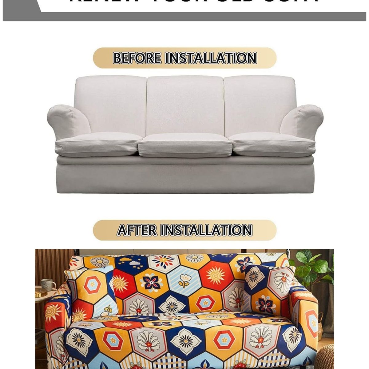 GENERICO - Juego De 3 Funda Cubre Sillón, 3+1+1 FIGURA GEOMETRICA MULTICOLOR TF