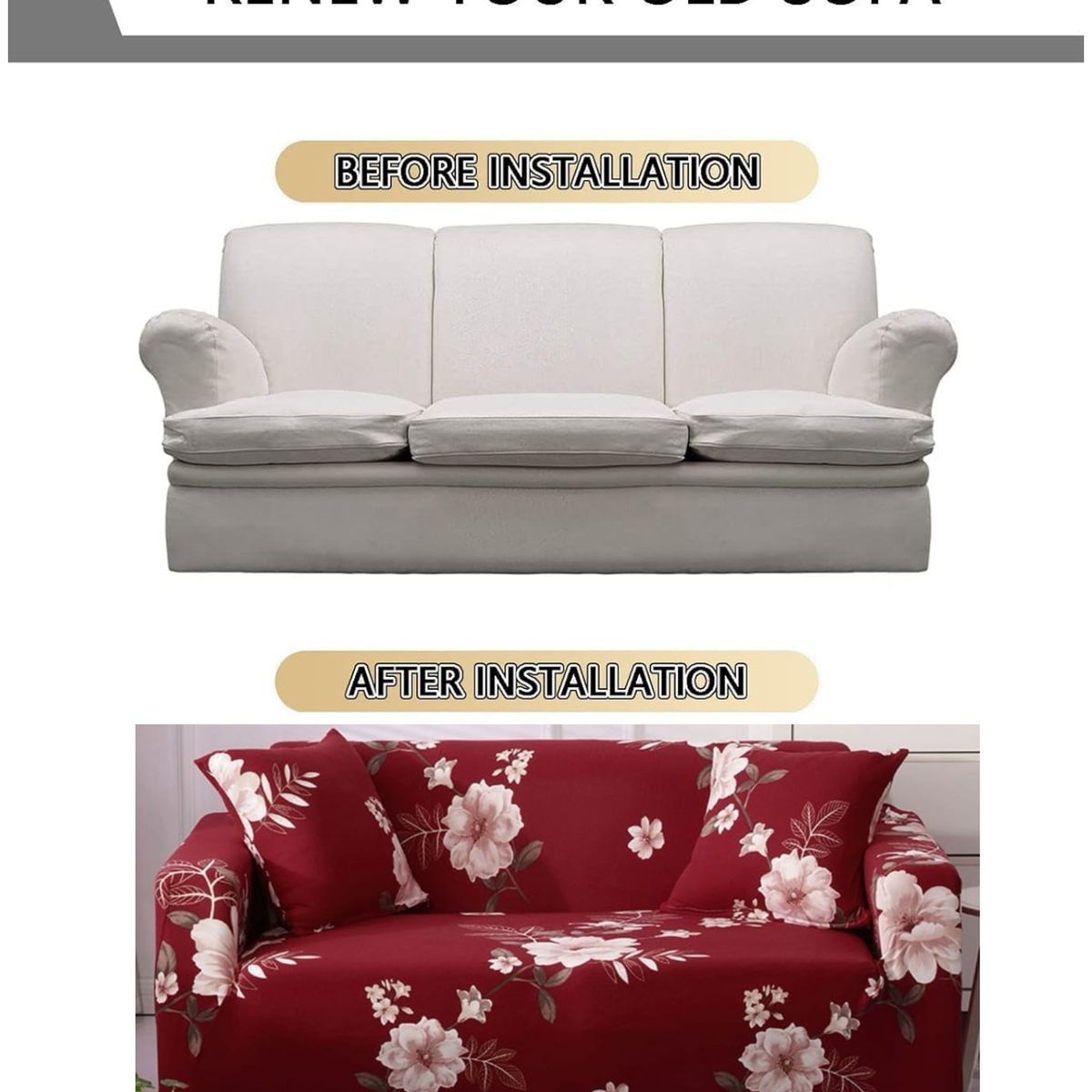 GENERICO - Juego De 3 Funda Cubre Sillón, 3+1+1 BURDEO ESTAMPADO DE FLORES  TF