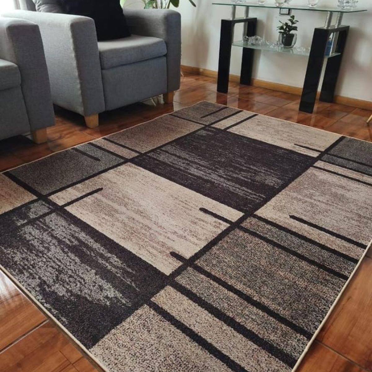 GENERICO - ALFOMBRA PARA LIVING 160X200 DISEÑO 3D  MARRON  MARIA