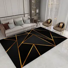 GENERICO - ALFOMBRA PARA LIVING 180X200 DISEÑO 3D NEGRA LINEA DORADA MARIA
