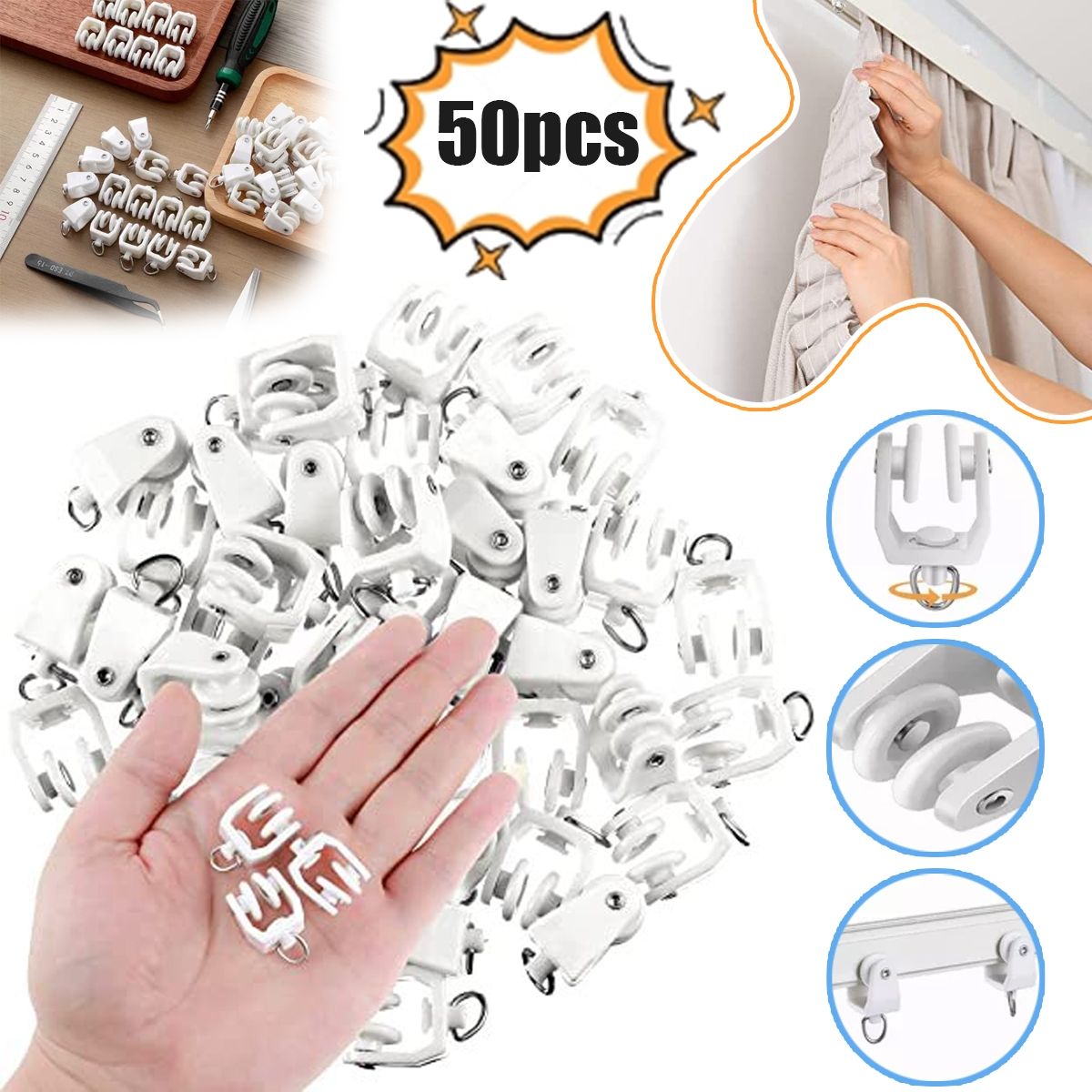EDWINAYY - 50pcs Rueda Riel De Cortina Deslizante Práctico Y Resistente