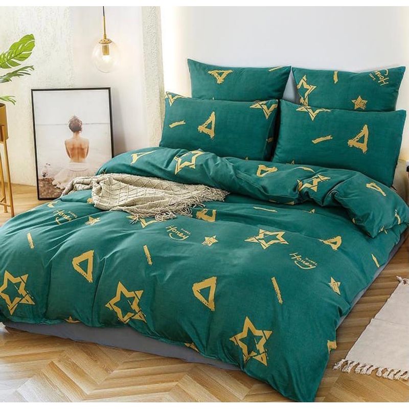 GENERICO - CUBRECAMA QUILT 2 PLAZAS VERDE ESTAMADO DE ESTRELLAS DIANA
