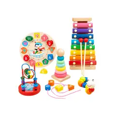 BABYLUNA - Set Didáctico 5 en 1, Metalófono, Hora, Cuncuna y Otros