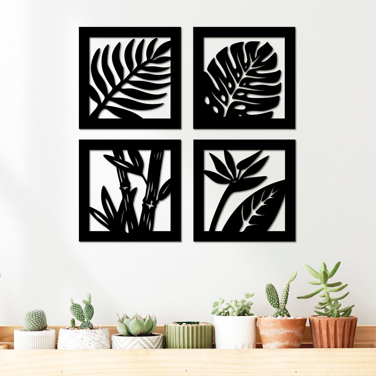 ELAB PROPIA - Set 4 Cuadros Decorativos Palmeras 30 cm x 30 cm c.u. Fun Republic