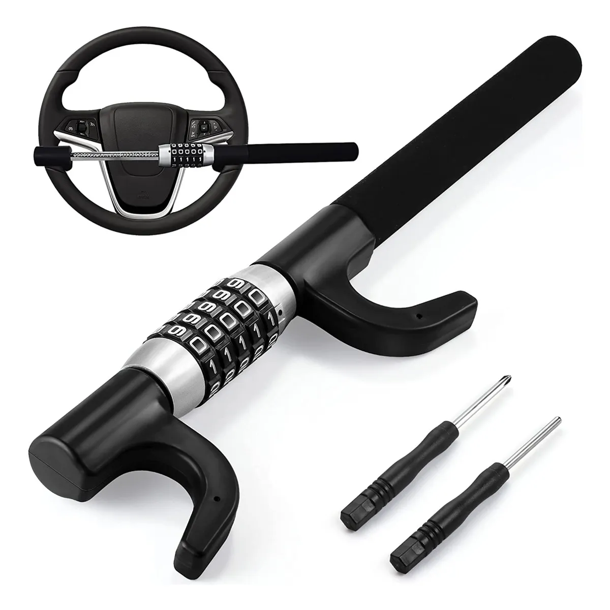 GENERICO - Traba Volante Con Contraseña 5digitos Bloqueo Antirrobo Auto