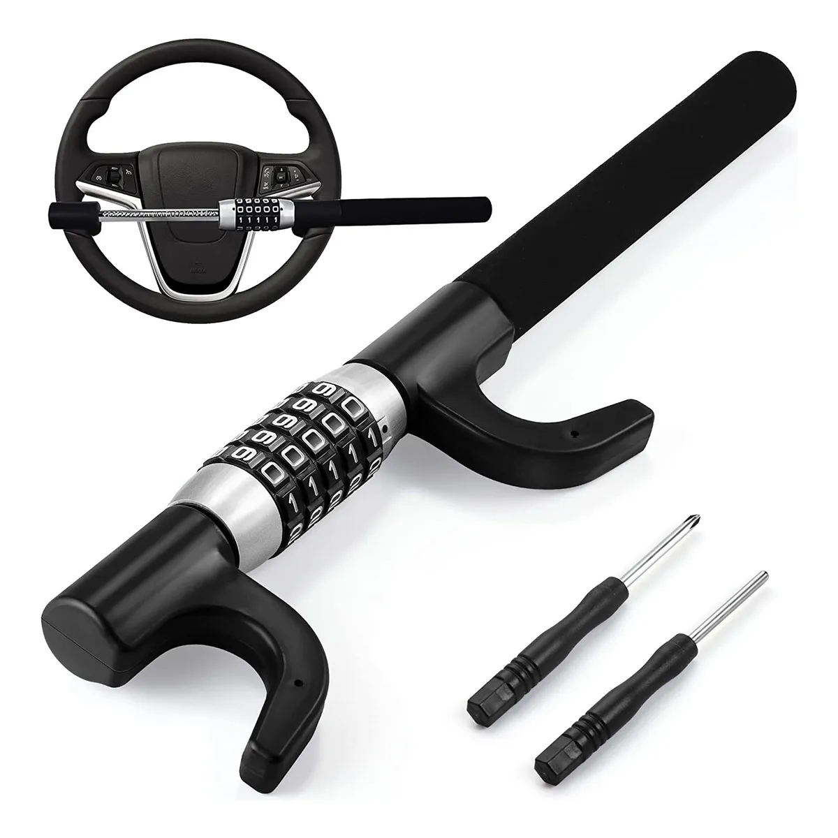 GENERICO - Traba Volante Con Contraseña 5digitos Bloqueo Antirrobo Auto