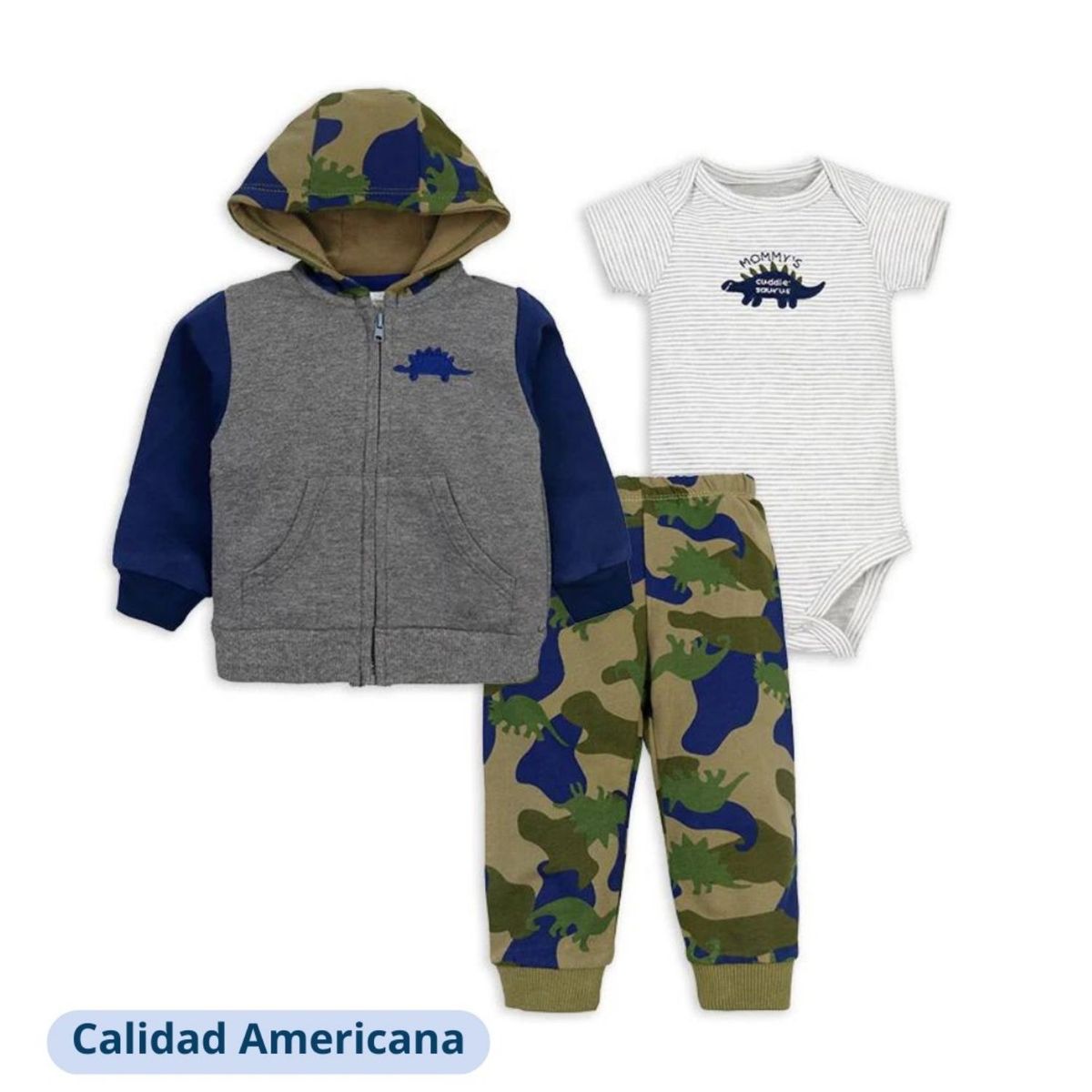 TEDMIMAK - Conjunto Bebe Niño Pack 3 Piezas Manga Corta Tedmimak Militar