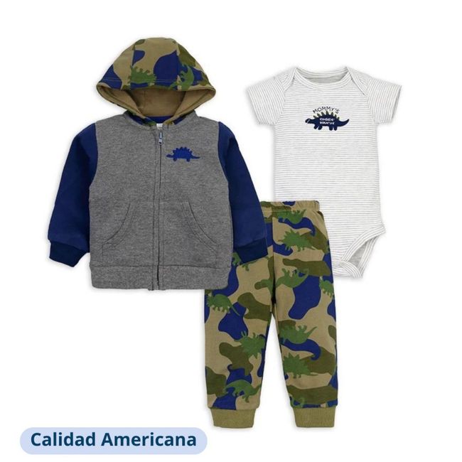 TEDMIMAK - Conjunto Bebe Niño Pack 3 Piezas Manga Corta Tedmimak Militar
