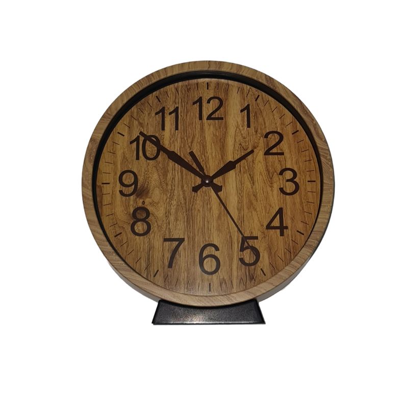 MOGA - Reloj pared mural mesa retro pvc 18cm con base cafe claro