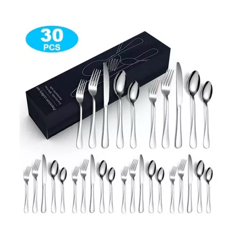 GENERICO - Cubertería De Acero Inoxidable 30 Piezas Portátil Plateado
