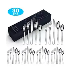 GENERICO - Cubertería De Acero Inoxidable 30 Piezas Portátil Plateado