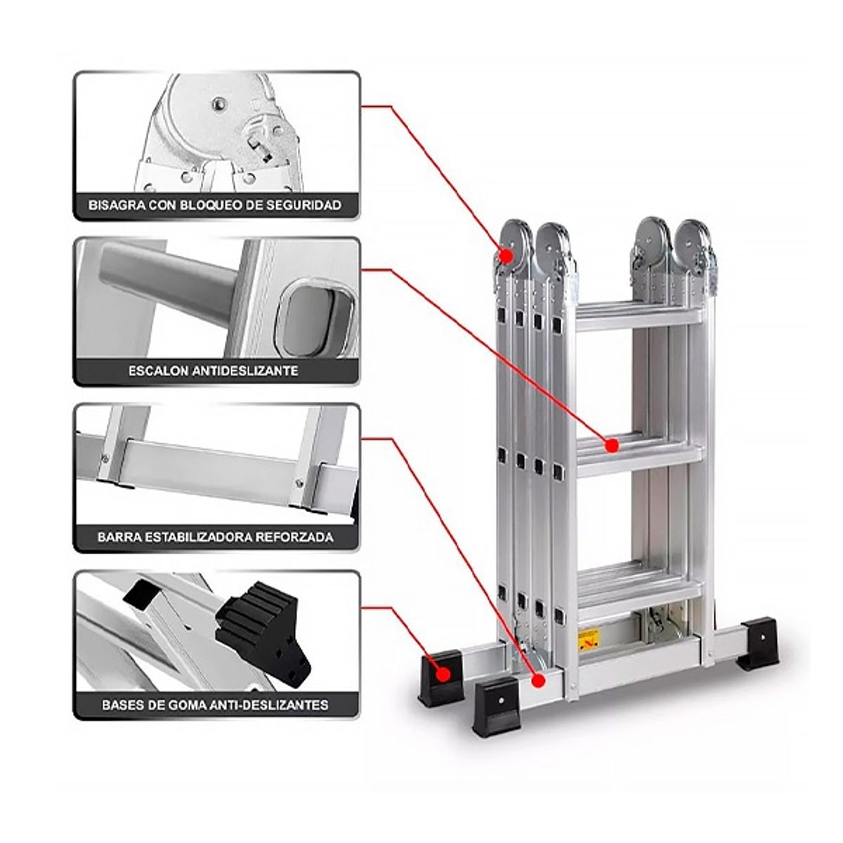 SDFIT - Escalera Aluminio Multipropósito 3,6 mt - 12 Peldaños - JZ906-3F