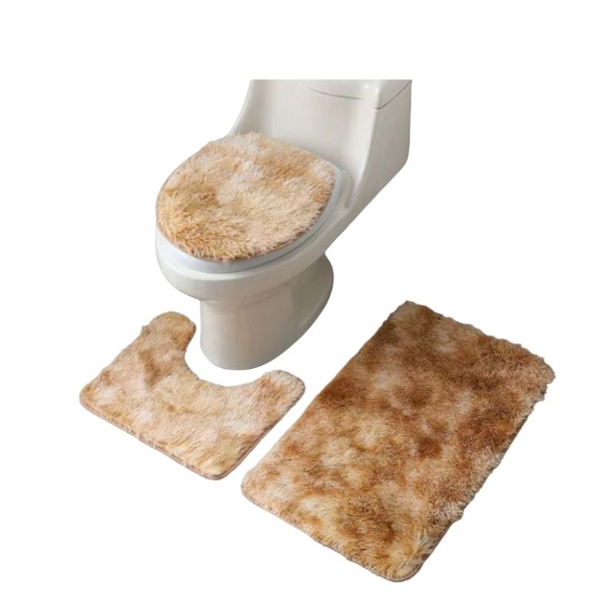 GENERICO - Set Baño 3 Piezas Peludo Antideslizante Diseños Jaspeados