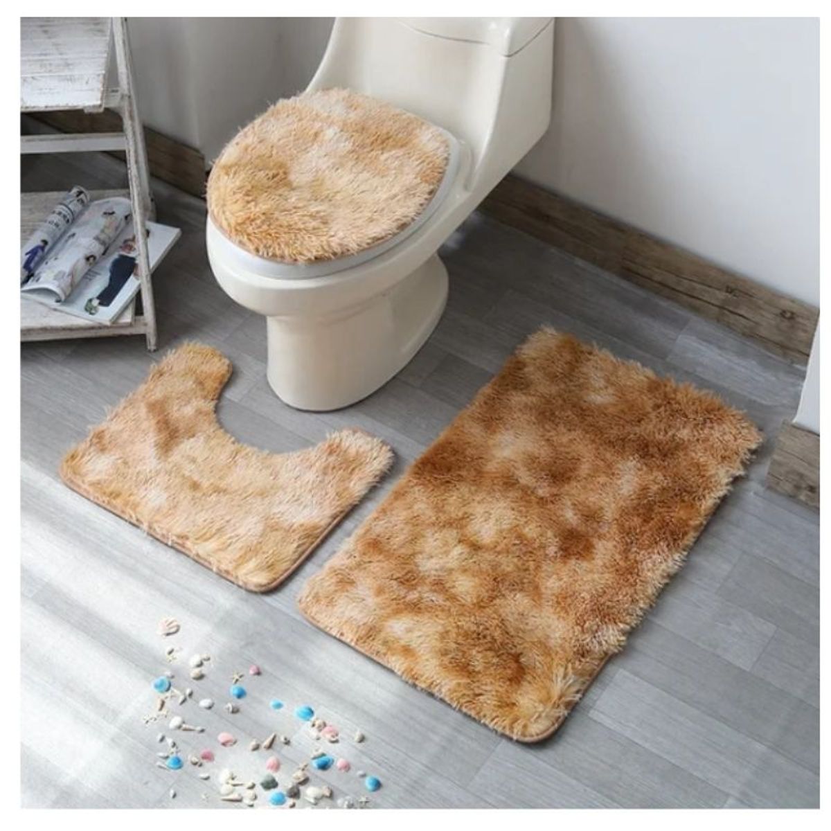 GENERICO - Set Baño 3 Piezas Peludo Antideslizante Diseños Jaspeados