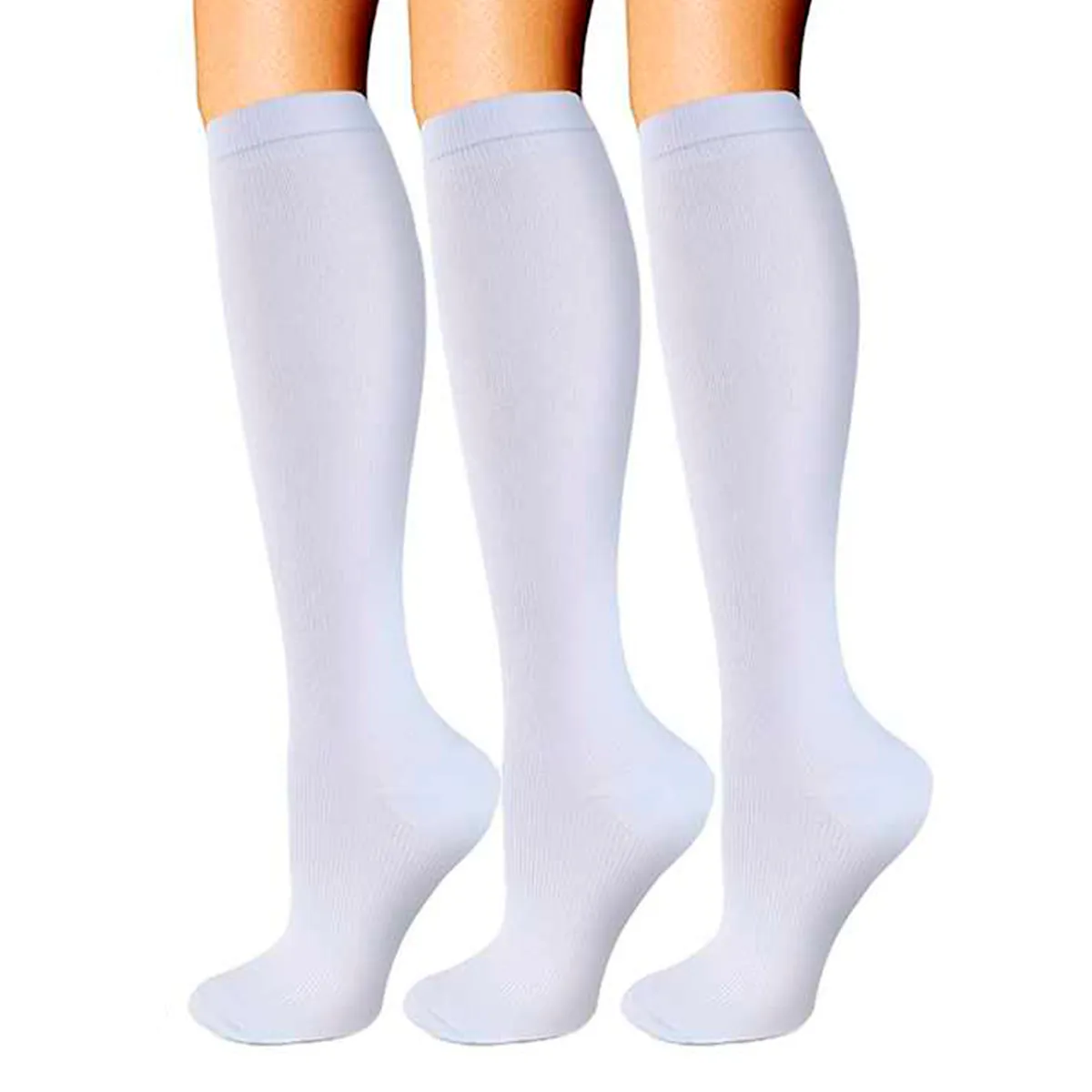 ONEDER - Calcetines Media Compresión Anti-varices Pack 3 Blancas L/XL