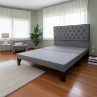 Cama Europea 2 Plazas Base Dividida + Respaldo Capitones Gris