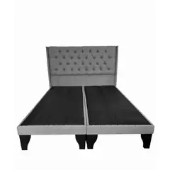 FLOBAL - Cama Europea 2 Plazas Base Dividida + Respaldo Capitones Gris