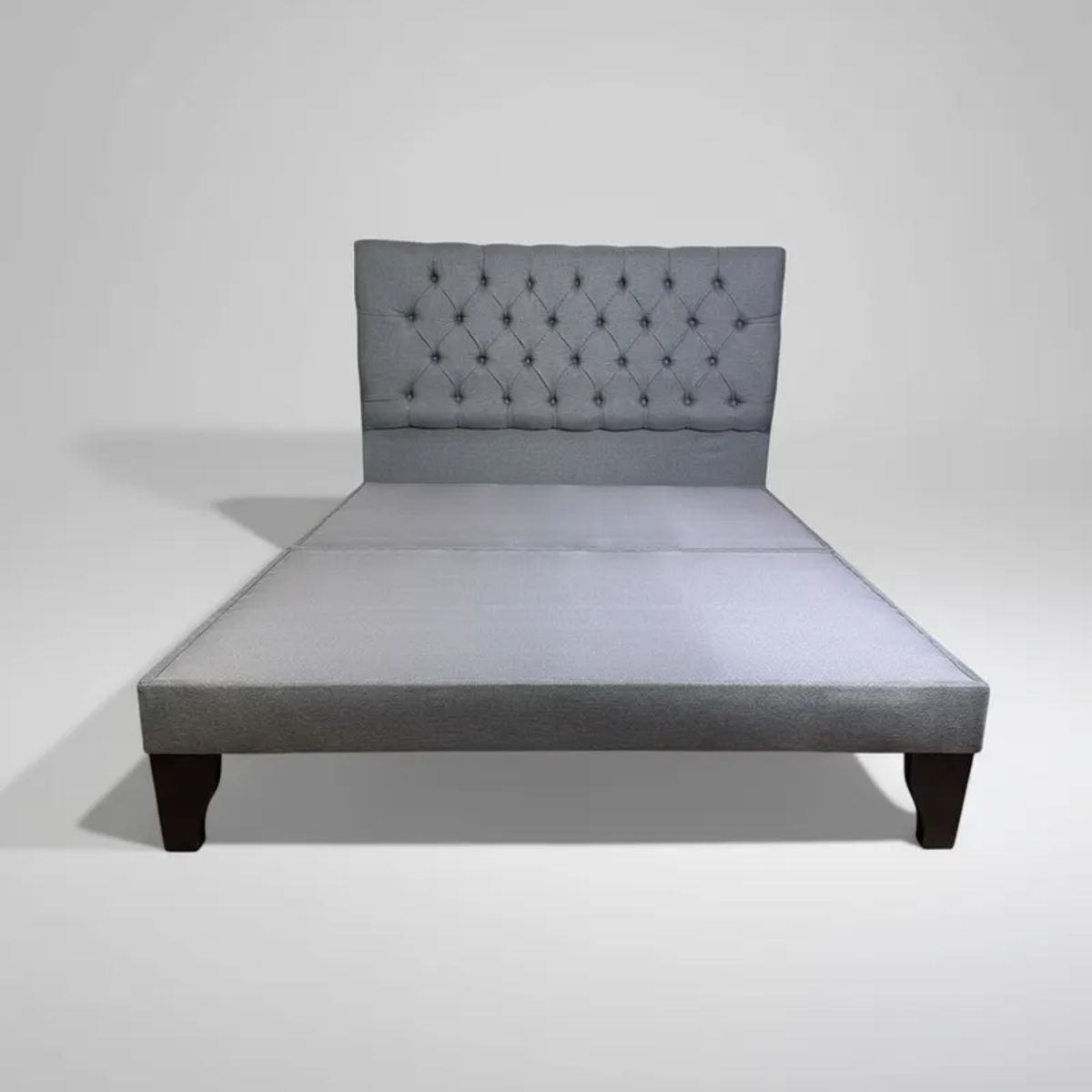 FLOBAL - Cama Europea 2 Plazas Base Dividida + Respaldo Capitones Gris