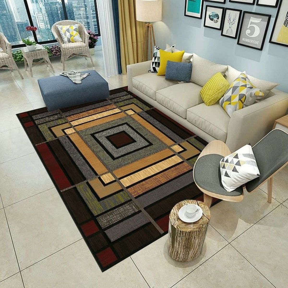 GENERICO - ALFOMBRA PARA LIVING 200X240 DELGADA GEOMETRICO MULTICOLOR VERDE MARIA