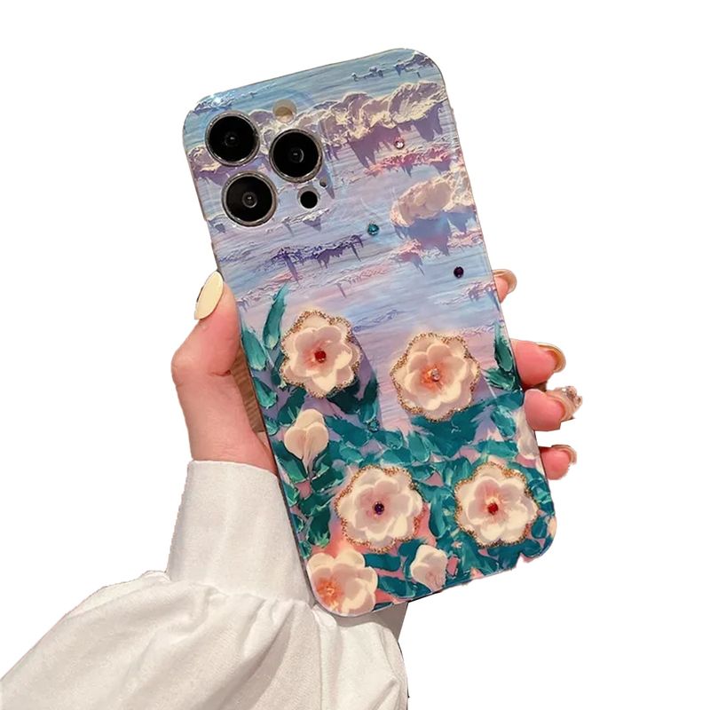 GENERICO - Carcasa Para iPhone 15 Pro Flores Azul 3d Premium