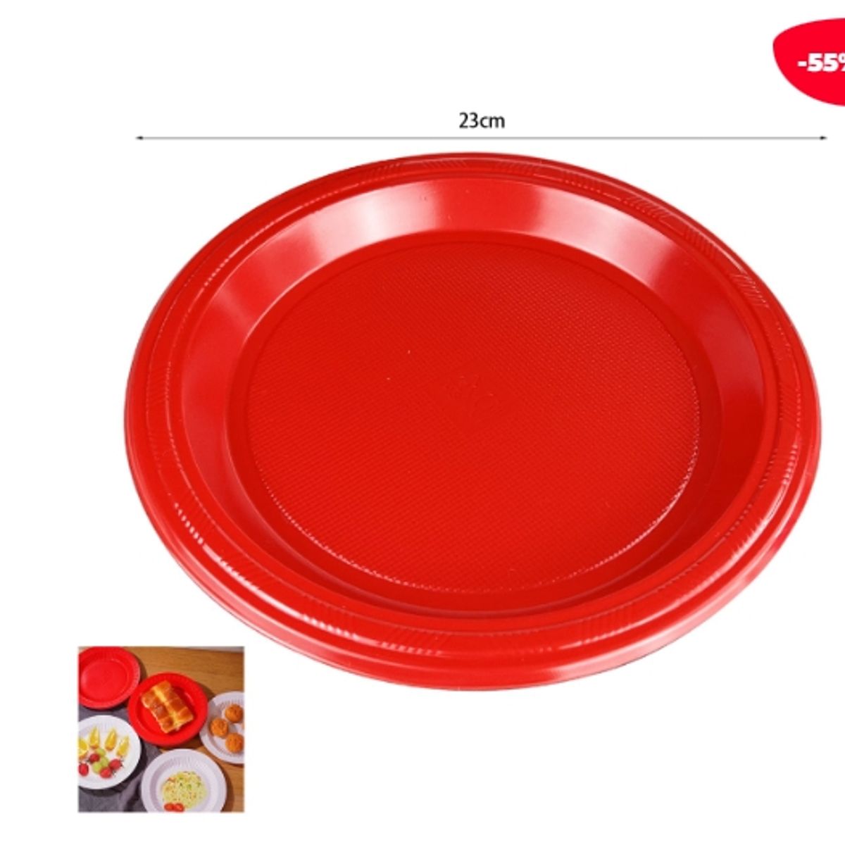 GENERICO - Plato Plastico Rojo 23 X 23 CM 10 Unidades