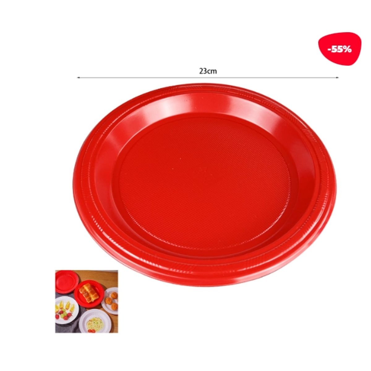 GENERICO - Plato Plastico Rojo 23 X 23 CM 10 Unidades