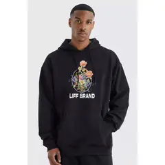 LIFF - Poleron Hombre Oversized Negro Fleurs