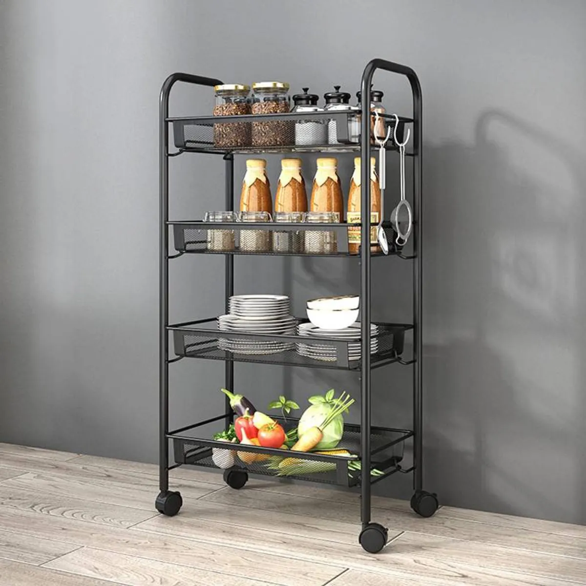 MP - Carro Frutero Organizador Multiuso Con 4 Niveles Y Ruedas