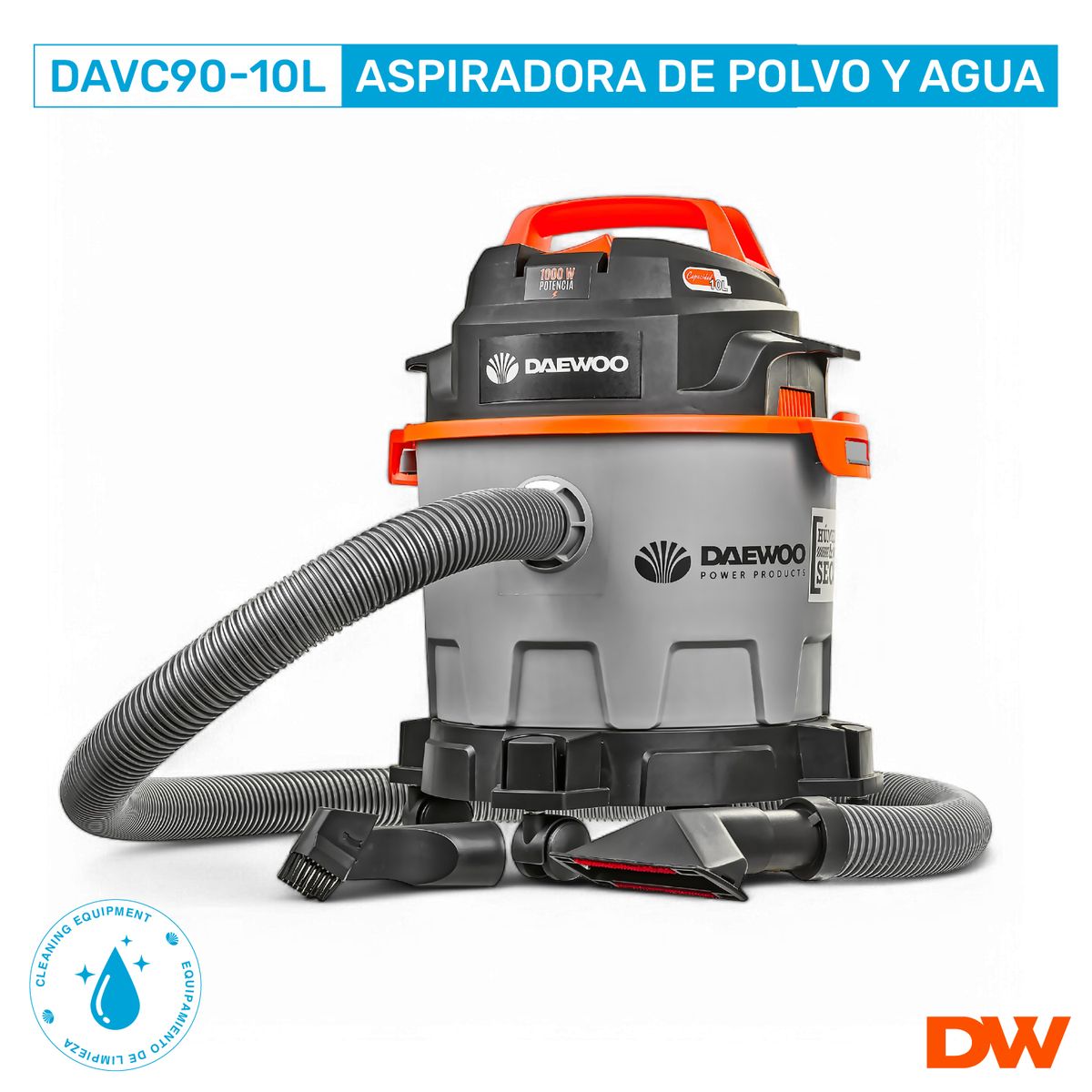 DAEWOO - Aspiradora De Tacho Polvo Y Agua 10L 1000w Daewoo DAVC90-10L