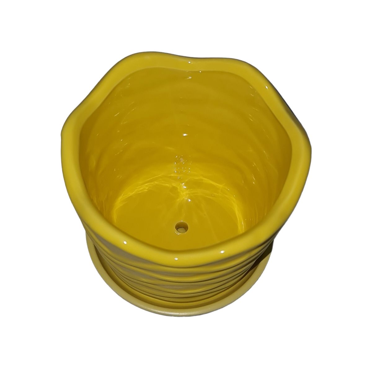 MOGA - Macetero jarron con base 13x13x12cm ceramica ondas amarillo