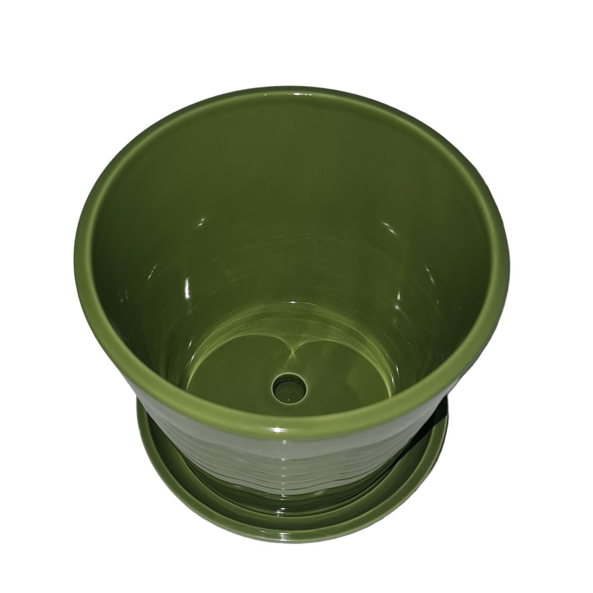 MOGA - Macetero jarron con base 13x13x12cm ceramica lisa verde