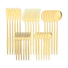 GENERICO - Cubertería De Acero Inoxidable 30 Piezas Portátil Dorado