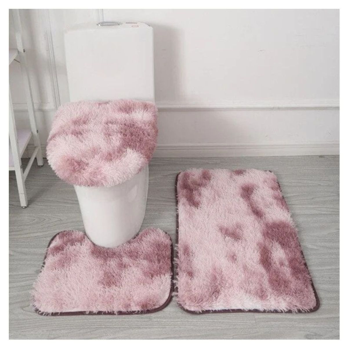 GENERICO - Set Baño 3 Piezas Peludo Antideslizante Diseños Jaspeados