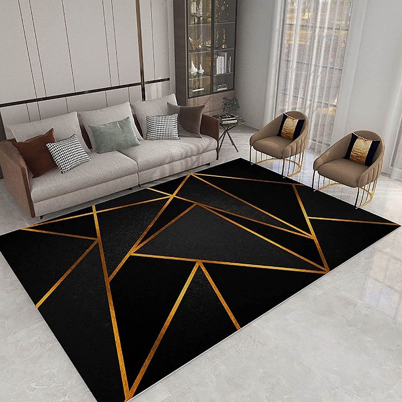 GENERICO - ALFOMBRA PARA LIVING 200X240 DELGADA NEGRA LINEA DORADA MARIA