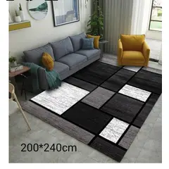 GENERICO - ALFOMBRA PARA LIVING 200X240 DELGADA NEGRA DE CUADROS NEUTROS MARIA