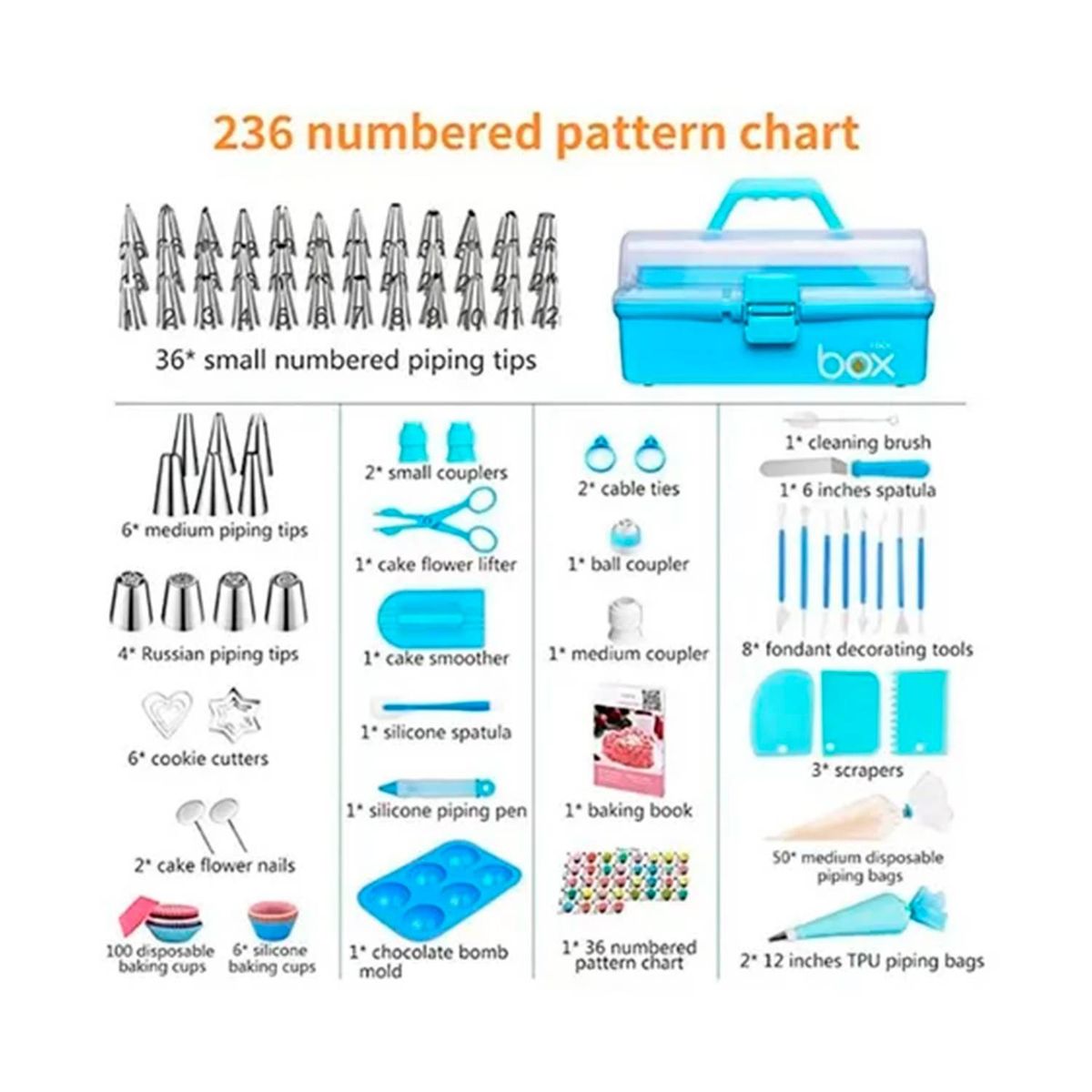 GENERICO - Kit Decoración Utensilios Repostería 236pcs Maleta 3 Niveles