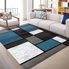 GENERICO - ALFOMBRA PARA LIVING 200X240 DELGADA AZUL DE CUADRO MARIA