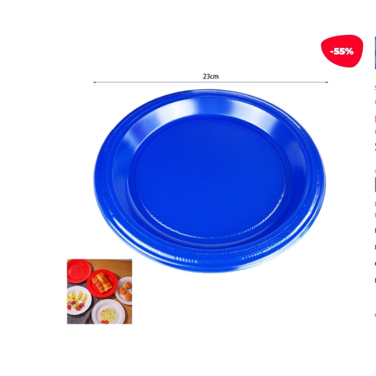 GENERICO - Plato Plastico Azul 23 X 23 CM 10 Unidades