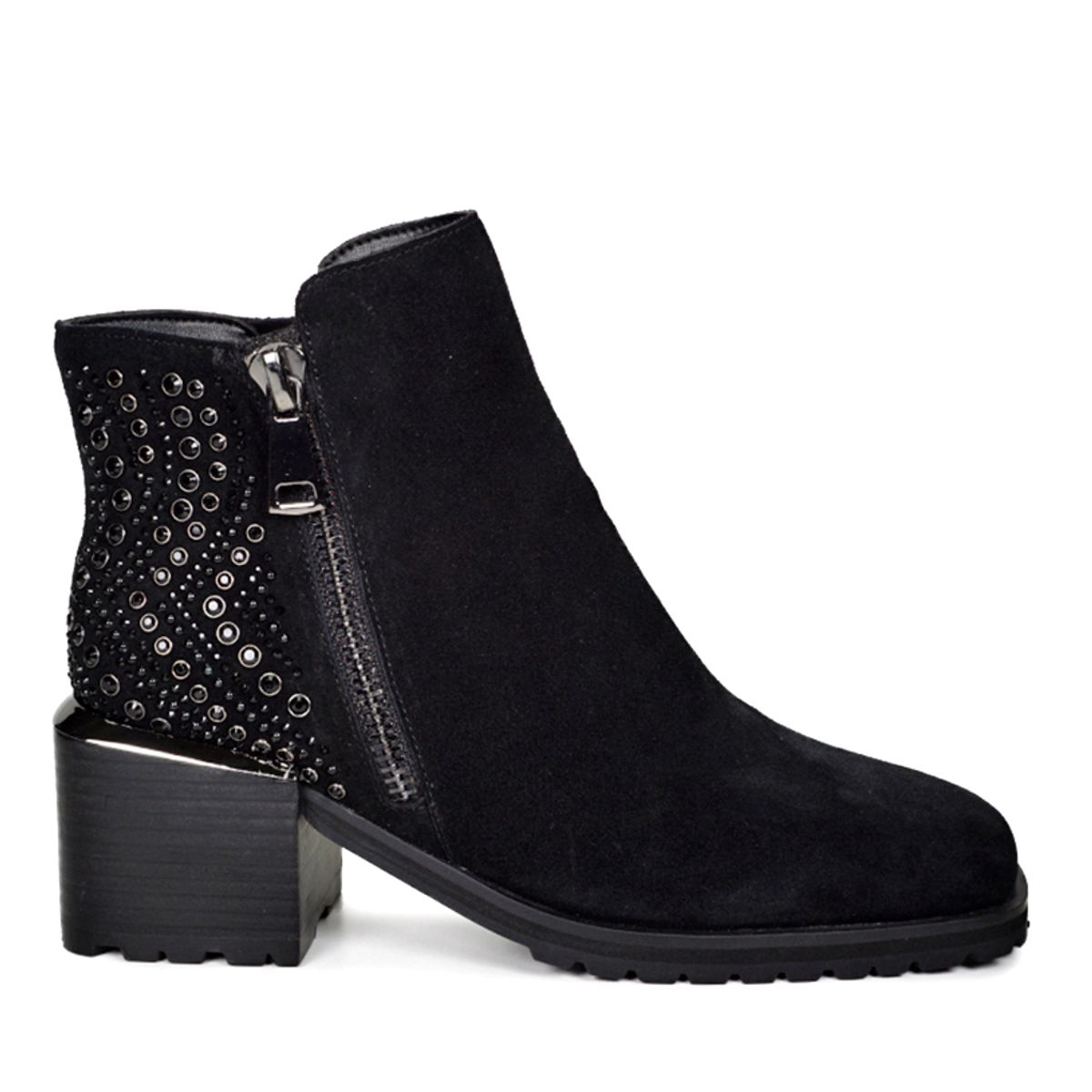 DEGAS - Botín Cuero Plunie Negro con prederia brillante DEGAS