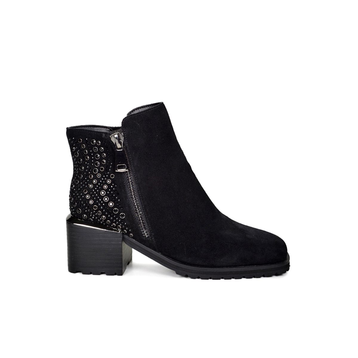 DEGAS - Botín Cuero Plunie Negro con prederia brillante DEGAS